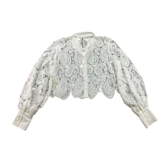 L’Agence Lace Shirt Blouse Women M White Odelia Button Down Crop Collared - Picture 2 of 10